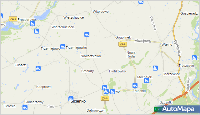 mapa Chmielewo gmina Sicienko, Chmielewo gmina Sicienko na mapie Targeo