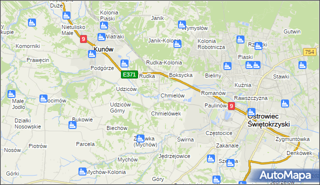 mapa Chmielów gmina Bodzechów, Chmielów gmina Bodzechów na mapie Targeo