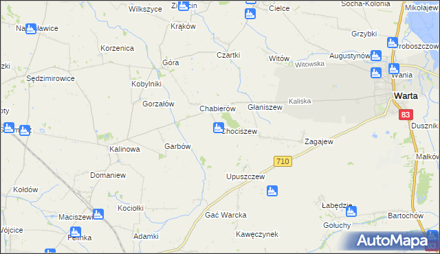 mapa Chociszew gmina Błaszki, Chociszew gmina Błaszki na mapie Targeo
