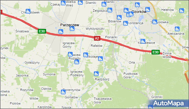 mapa Chociszew gmina Parzęczew, Chociszew gmina Parzęczew na mapie Targeo