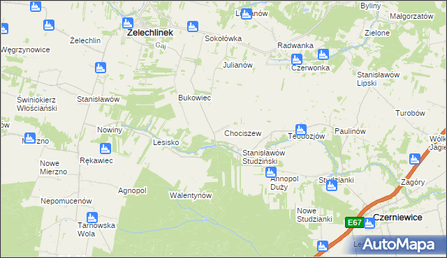 mapa Chociszew gmina Żelechlinek, Chociszew gmina Żelechlinek na mapie Targeo
