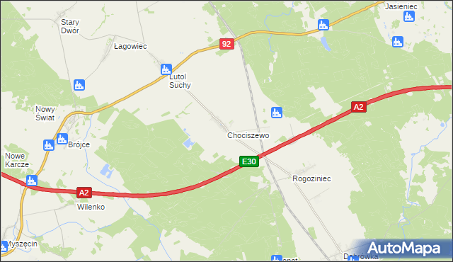 mapa Chociszewo gmina Trzciel, Chociszewo gmina Trzciel na mapie Targeo