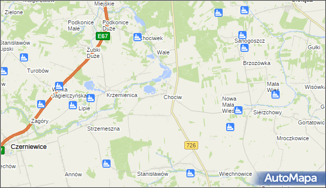 mapa Chociw gmina Czerniewice, Chociw gmina Czerniewice na mapie Targeo