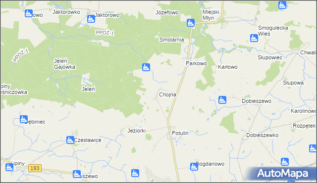 mapa Chojna gmina Gołańcz, Chojna gmina Gołańcz na mapie Targeo