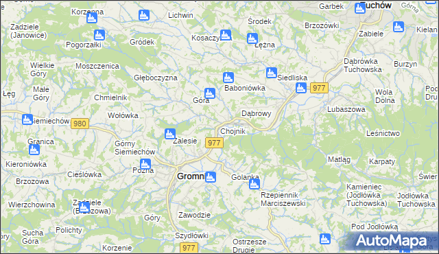 mapa Chojnik gmina Gromnik, Chojnik gmina Gromnik na mapie Targeo