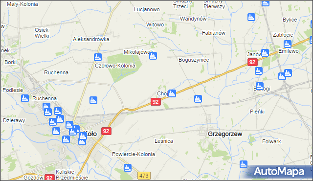 mapa Chojny gmina Koło, Chojny gmina Koło na mapie Targeo