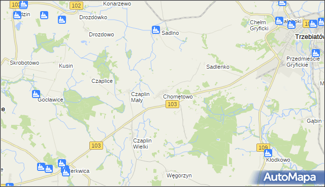 mapa Chomętowo gmina Trzebiatów, Chomętowo gmina Trzebiatów na mapie Targeo