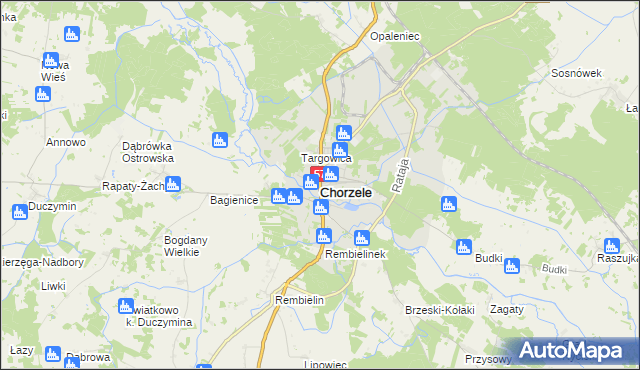 mapa Chorzele powiat przasnyski, Chorzele powiat przasnyski na mapie Targeo