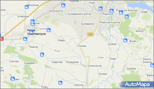mapa Chotów gmina Nowe Skalmierzyce, Chotów gmina Nowe Skalmierzyce na mapie Targeo