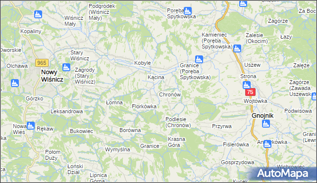 mapa Chronów gmina Nowy Wiśnicz, Chronów gmina Nowy Wiśnicz na mapie Targeo