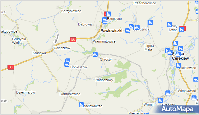 mapa Chrósty gmina Pawłowiczki, Chrósty gmina Pawłowiczki na mapie Targeo