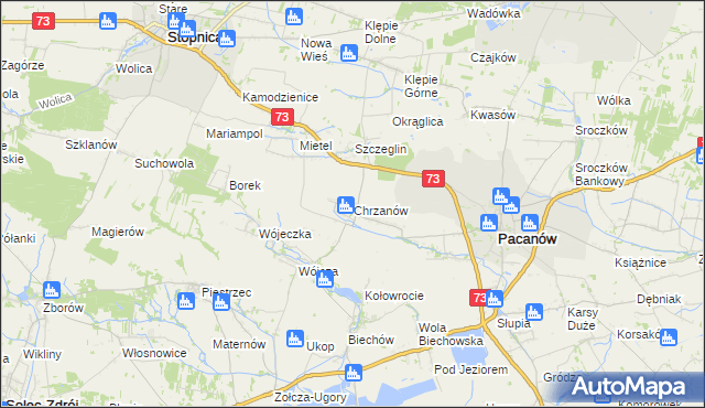 mapa Chrzanów gmina Pacanów, Chrzanów gmina Pacanów na mapie Targeo