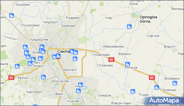 mapa Chrzanówek gmina Opinogóra Górna, Chrzanówek gmina Opinogóra Górna na mapie Targeo