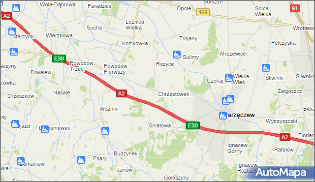 mapa Chrząstówek gmina Parzęczew, Chrząstówek gmina Parzęczew na mapie Targeo