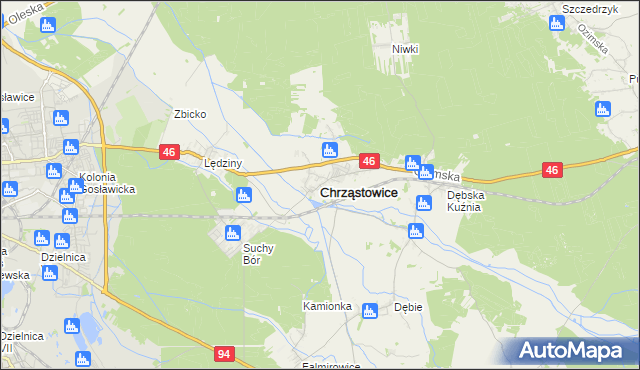 mapa Chrząstowice powiat opolski, Chrząstowice powiat opolski na mapie Targeo