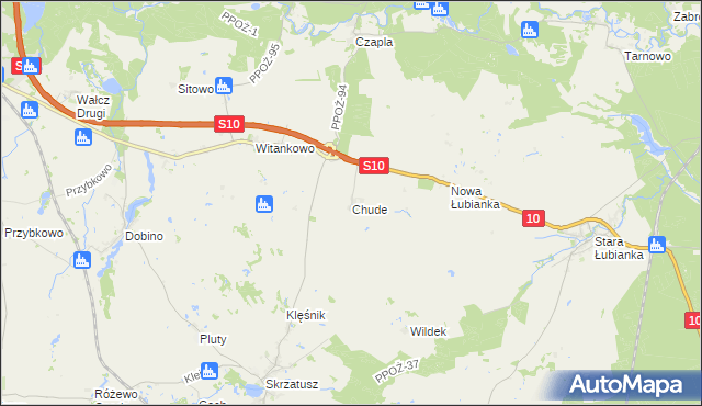 mapa Chude gmina Wałcz, Chude gmina Wałcz na mapie Targeo