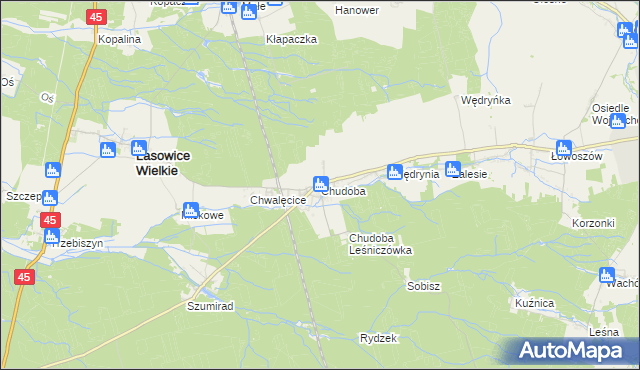 mapa Chudoba gmina Lasowice Wielkie, Chudoba gmina Lasowice Wielkie na mapie Targeo