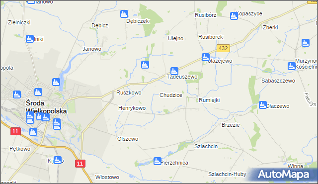 mapa Chudzice, Chudzice na mapie Targeo
