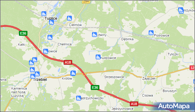 mapa Chudzowice, Chudzowice na mapie Targeo