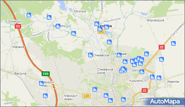 mapa Chwalęcice gmina Kłodawa, Chwalęcice gmina Kłodawa na mapie Targeo