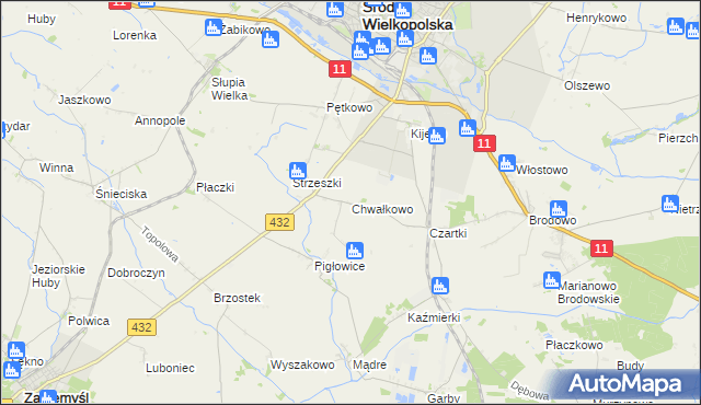 mapa Chwałkowo gmina Środa Wielkopolska, Chwałkowo gmina Środa Wielkopolska na mapie Targeo