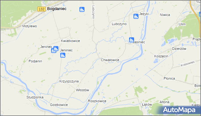 mapa Chwałowice gmina Bogdaniec, Chwałowice gmina Bogdaniec na mapie Targeo