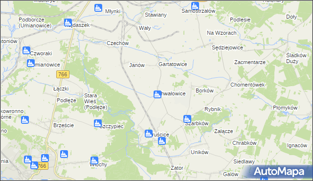 mapa Chwałowice gmina Pińczów, Chwałowice gmina Pińczów na mapie Targeo