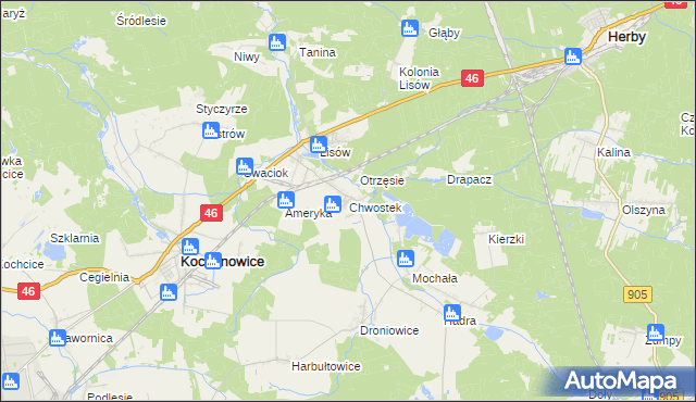 mapa Chwostek, Chwostek na mapie Targeo