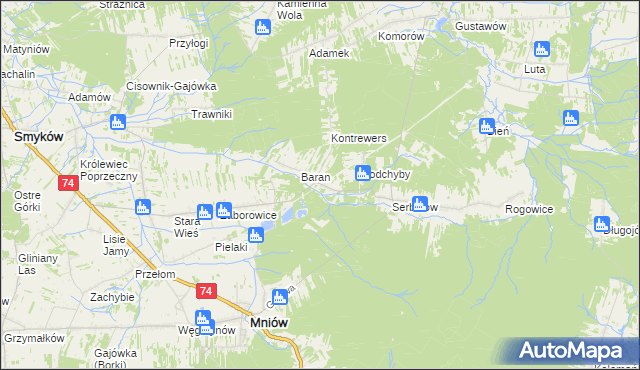 mapa Chyby gmina Mniów, Chyby gmina Mniów na mapie Targeo