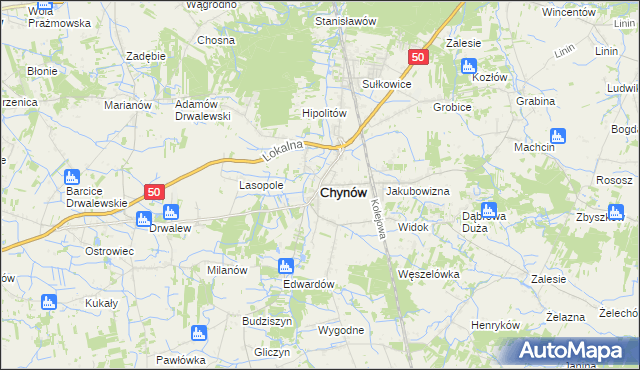 mapa Chynów powiat grójecki, Chynów powiat grójecki na mapie Targeo