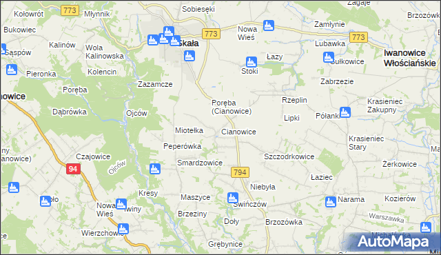 mapa Cianowice, Cianowice na mapie Targeo