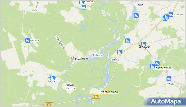 mapa Cibórz gmina Skąpe, Cibórz gmina Skąpe na mapie Targeo