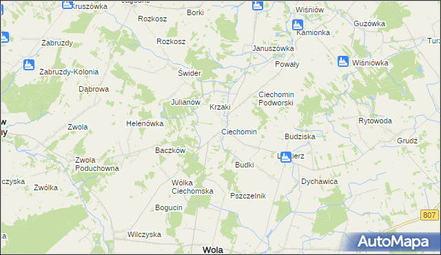 mapa Ciechomin gmina Wola Mysłowska, Ciechomin gmina Wola Mysłowska na mapie Targeo