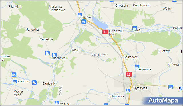 mapa Ciecierzyn gmina Byczyna, Ciecierzyn gmina Byczyna na mapie Targeo