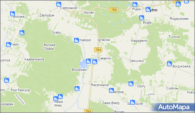 mapa Cielętniki gmina Dąbrowa Zielona, Cielętniki gmina Dąbrowa Zielona na mapie Targeo