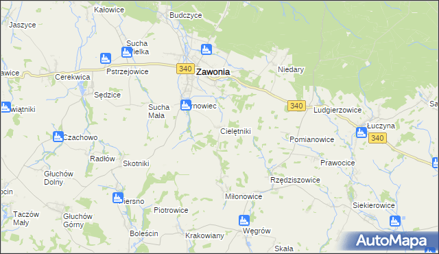 mapa Cielętniki gmina Zawonia, Cielętniki gmina Zawonia na mapie Targeo