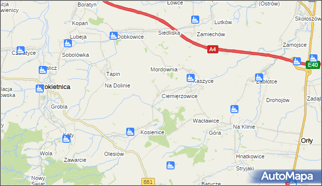 mapa Ciemięrzowice, Ciemięrzowice na mapie Targeo