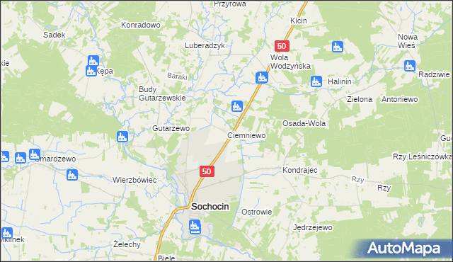 mapa Ciemniewo gmina Sochocin, Ciemniewo gmina Sochocin na mapie Targeo