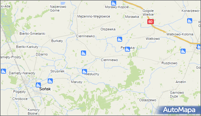 mapa Ciemniewo gmina Sońsk, Ciemniewo gmina Sońsk na mapie Targeo