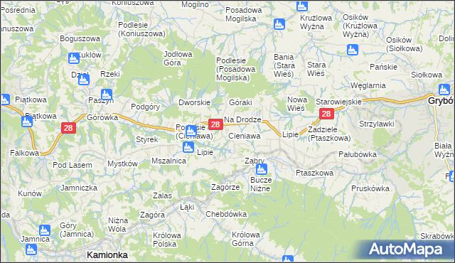 mapa Cieniawa, Cieniawa na mapie Targeo