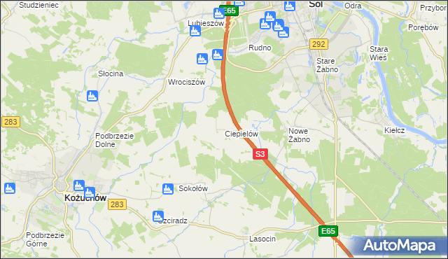 mapa Ciepielów gmina Nowa Sól, Ciepielów gmina Nowa Sól na mapie Targeo