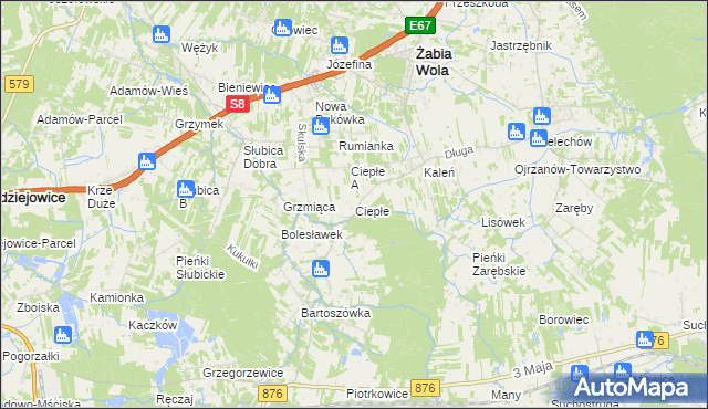 mapa Ciepłe gmina Żabia Wola, Ciepłe gmina Żabia Wola na mapie Targeo