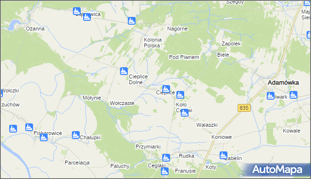 mapa Cieplice gmina Adamówka, Cieplice gmina Adamówka na mapie Targeo