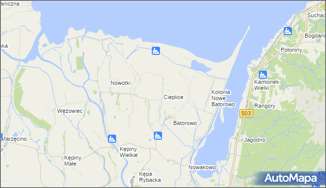 mapa Cieplice gmina Elbląg, Cieplice gmina Elbląg na mapie Targeo
