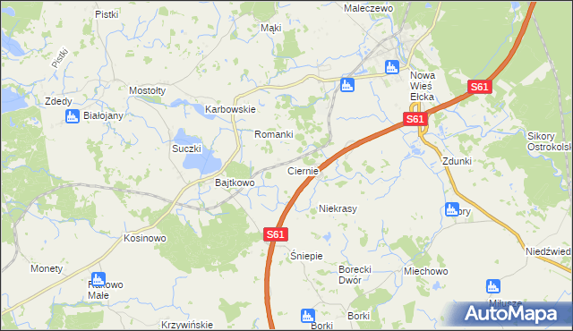 mapa Ciernie gmina Ełk, Ciernie gmina Ełk na mapie Targeo