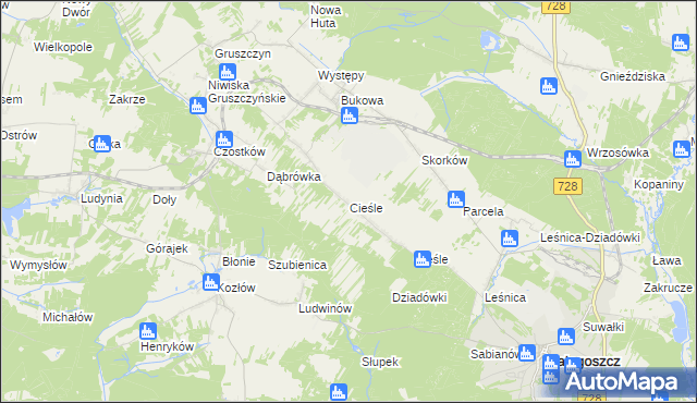 mapa Cieśle gmina Krasocin, Cieśle gmina Krasocin na mapie Targeo