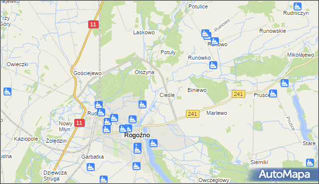 mapa Cieśle gmina Rogoźno, Cieśle gmina Rogoźno na mapie Targeo