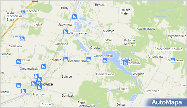 mapa Cieszanowice gmina Gorzkowice, Cieszanowice gmina Gorzkowice na mapie Targeo