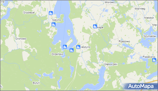 mapa Cieszyno gmina Złocieniec, Cieszyno gmina Złocieniec na mapie Targeo