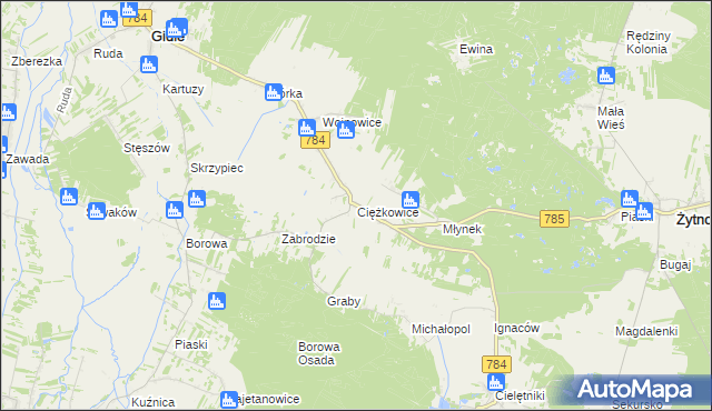 mapa Ciężkowice gmina Gidle, Ciężkowice gmina Gidle na mapie Targeo